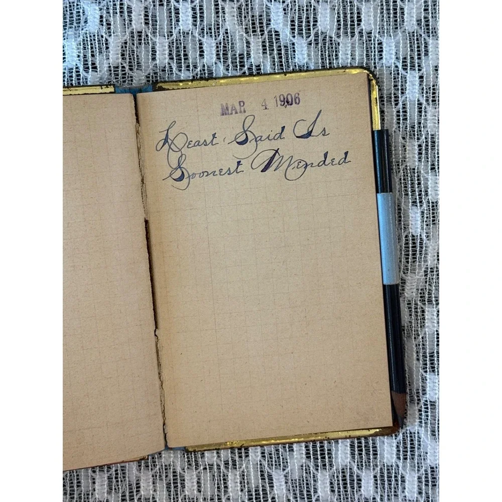 Antique 1905 Pocket Notebook Handwritten Notes Ephemera Blue Gold Floral